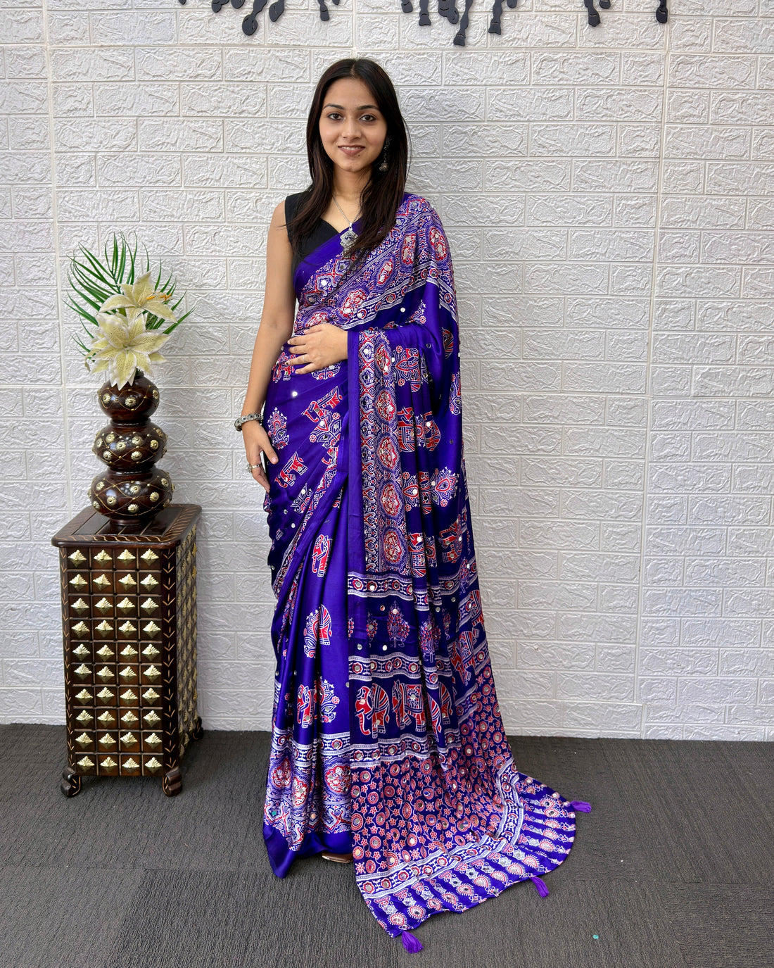 Royal Purple Modal Silk Ajrakh Print Saree