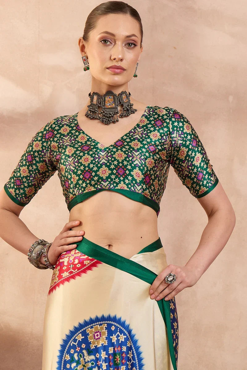 Cream Modal Silk Saree with Multicolor