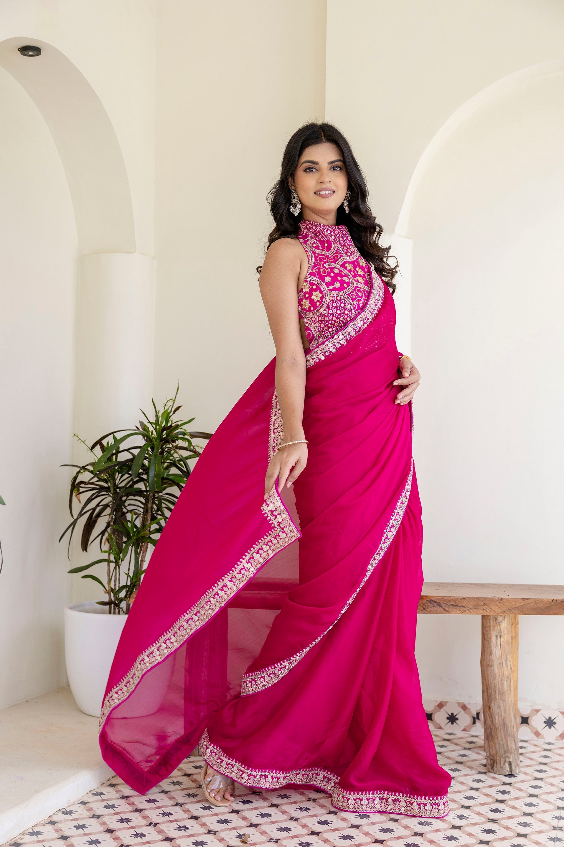 Pink Elegant Rangoli Silk Saree with Cording Embroidery