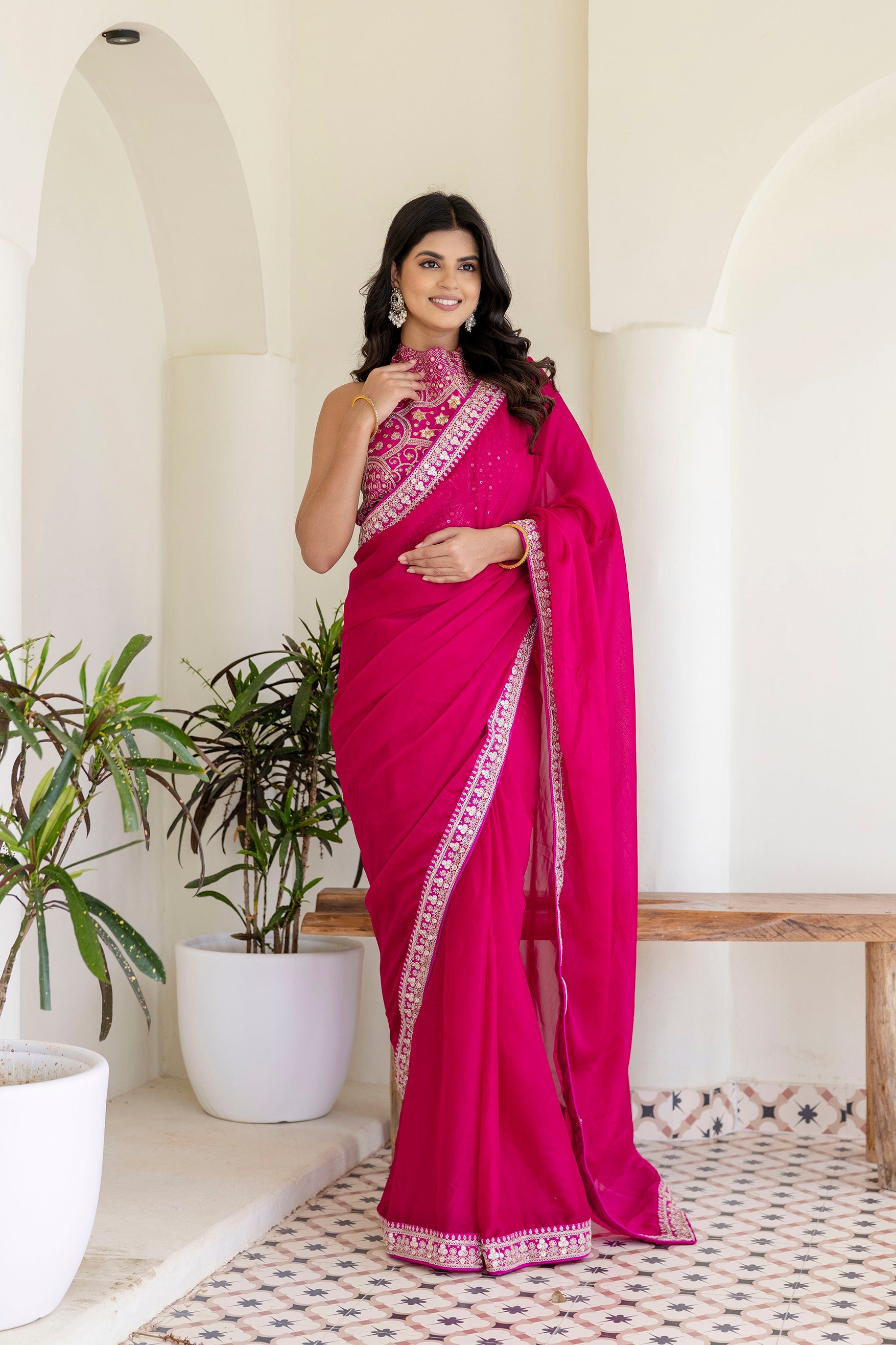 Pink Elegant Rangoli Silk Saree with Cording Embroidery