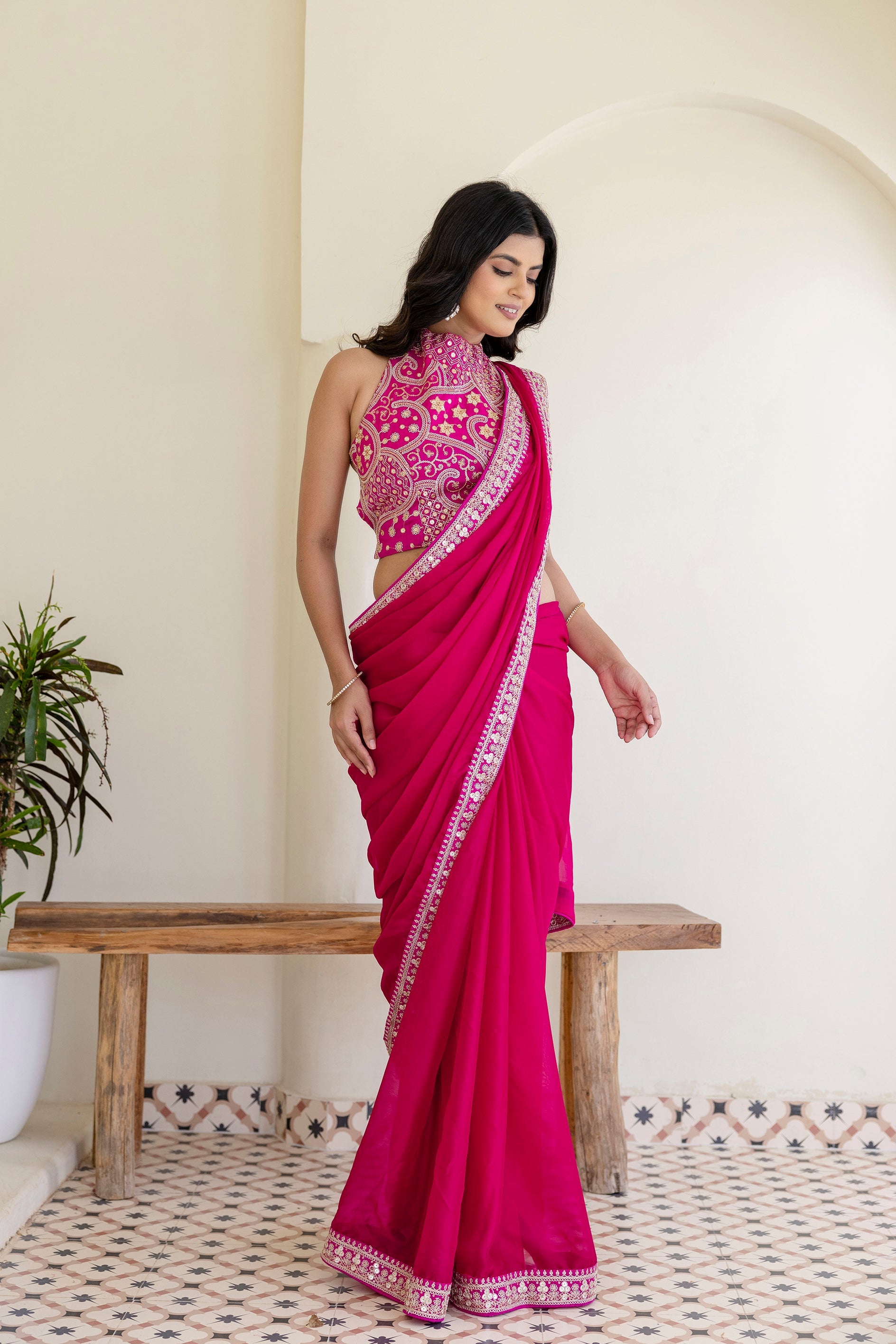 Pink Elegant Rangoli Silk Saree with Cording Embroidery