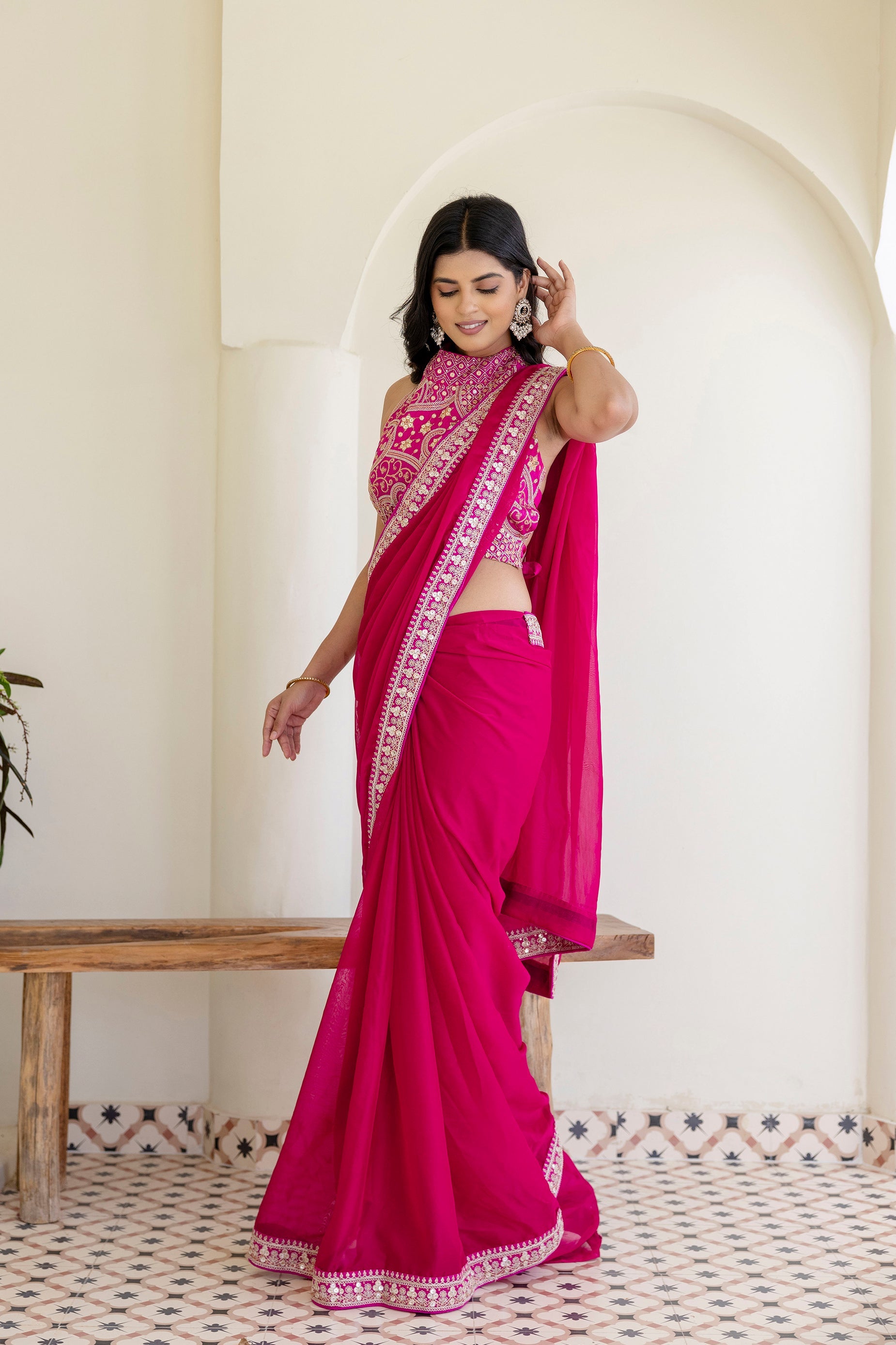 Pink Elegant Rangoli Silk Saree with Cording Embroidery