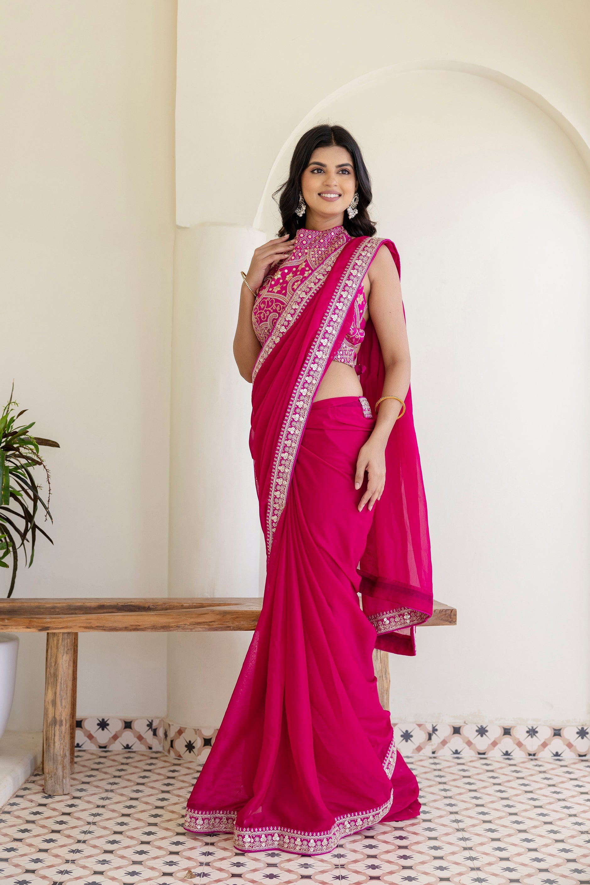 Pink Elegant Rangoli Silk Saree with Cording Embroidery