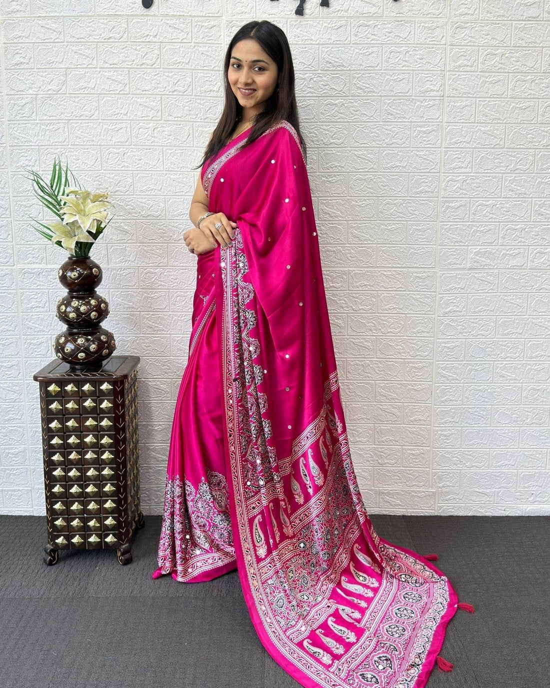 Rani Pink Modal Silk Saree with Heritage Paisley Pallu