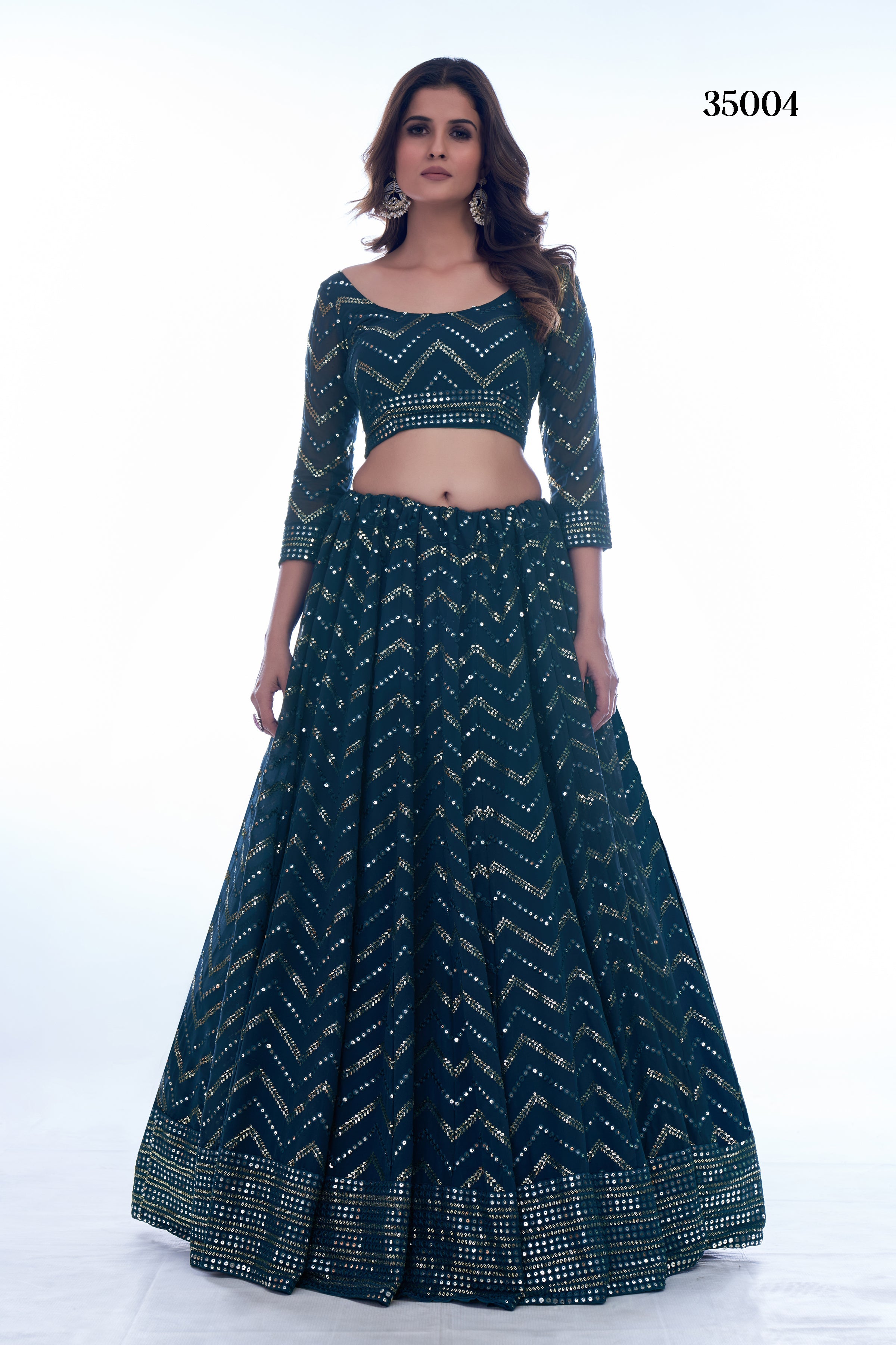 Navy Embellished Semi-Stitched Lehenga Choli Set