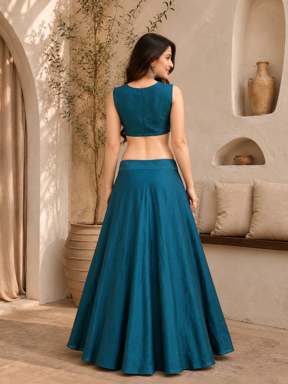 Teal Blue Peacock Charm One Shoulder Embroidered Lehenga Set