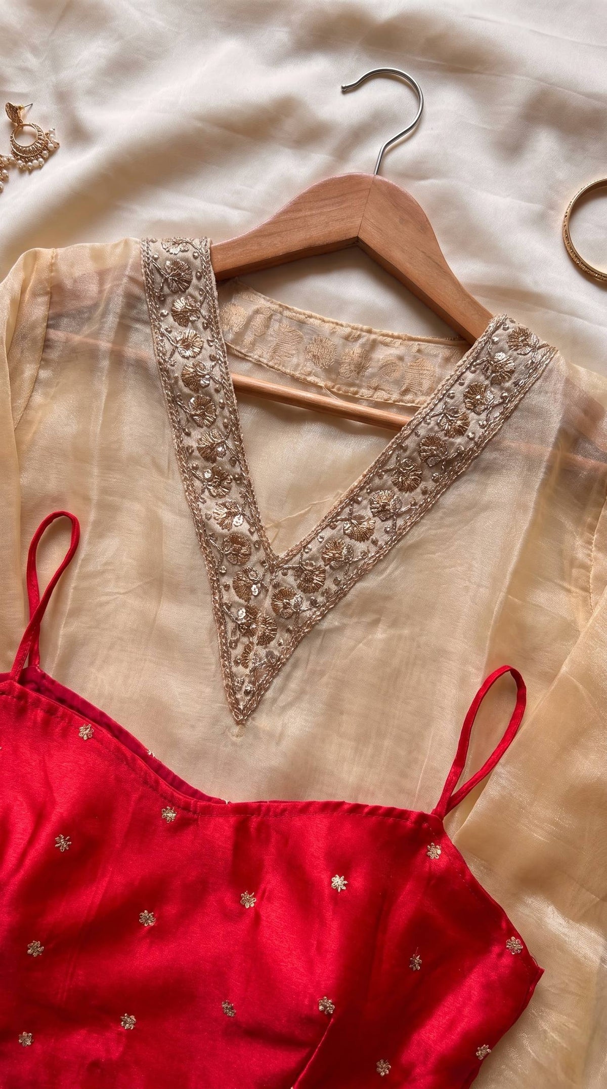 Golden Tissue  Kurta Set with Lace Work