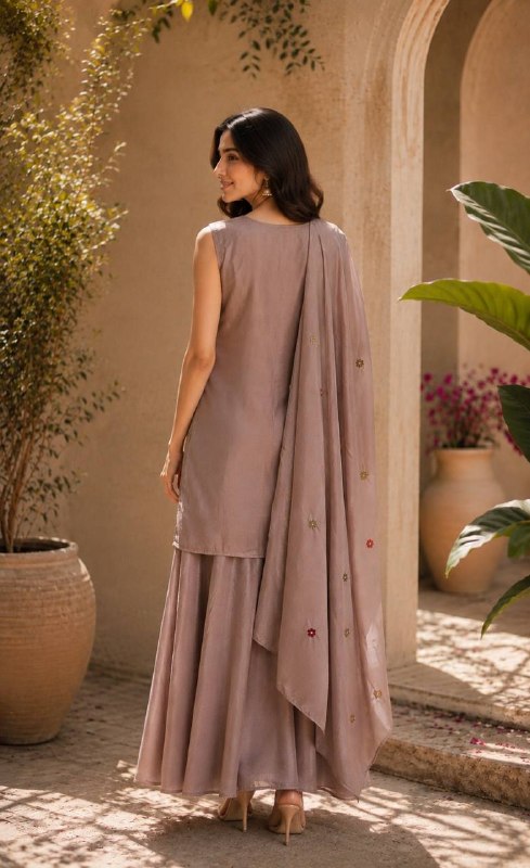 Mauve Ethnic Kurta Set Featuring Intricate Multicolor Embroidery