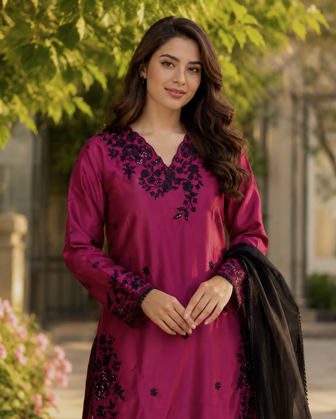 Pakistani-style heavy embroidered Kurta Palazzo Set
