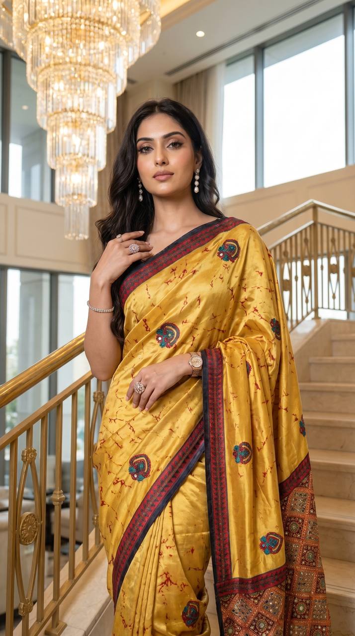 Mustard Royale Satin Silk Saree