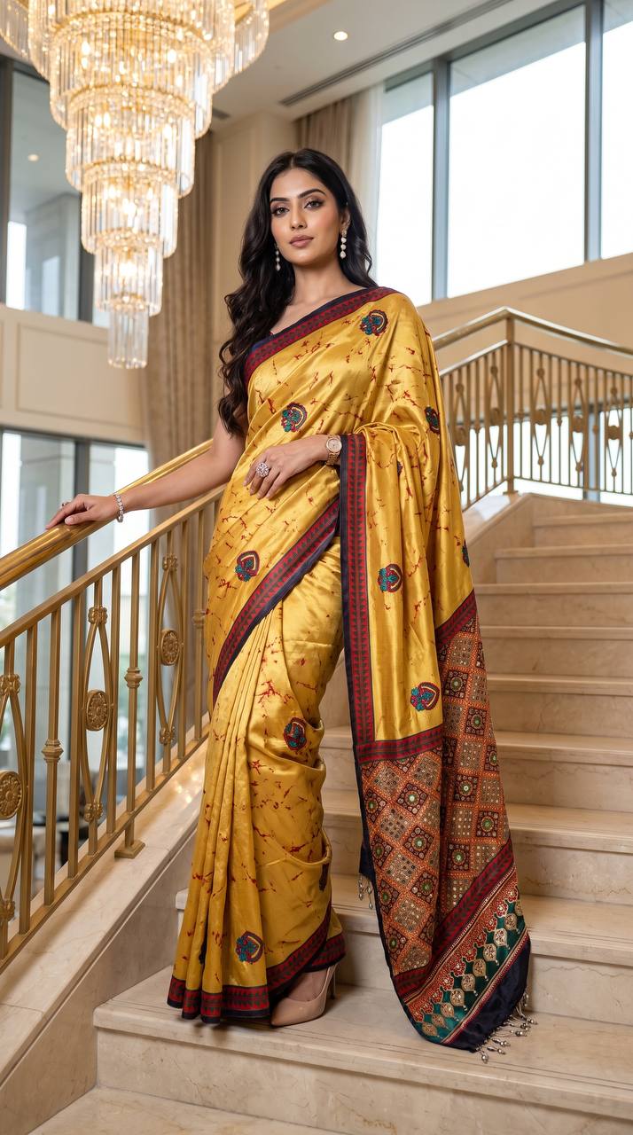 Mustard Royale Satin Silk Saree