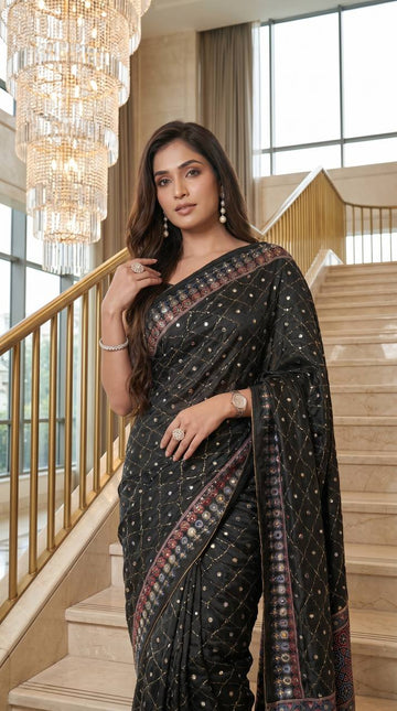 Black Satin Saree