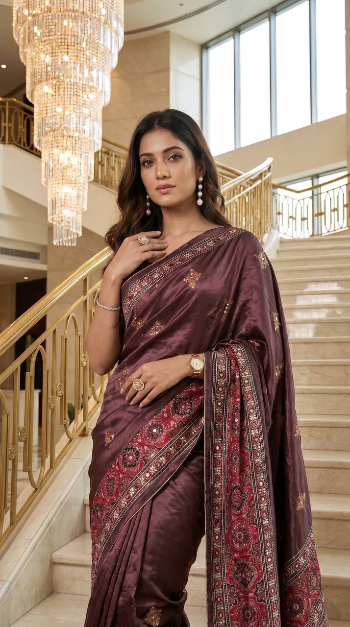 Mauve Purple Printed Silk Saree