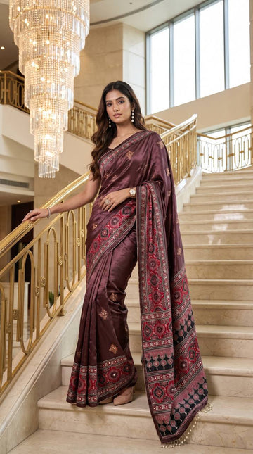Mauve Purple Printed Silk Saree