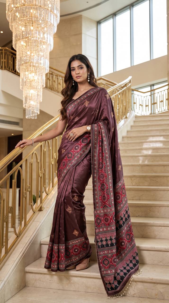 Mauve Purple Printed Silk Saree