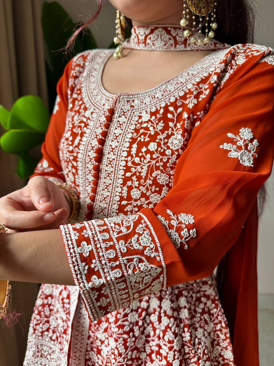 Rust Orange Georgette Peplum Top and Palazzo Set