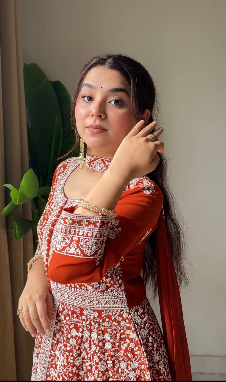 Rust Orange Georgette Peplum Top and Palazzo Set