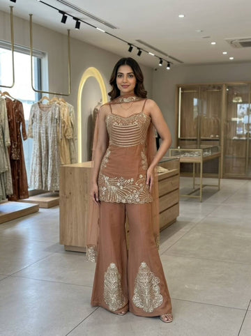 Dusty Rose Shimmer  Embroidered Sharara Set