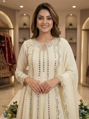 Ivoory Georgette Mirror Work Anarkali Set