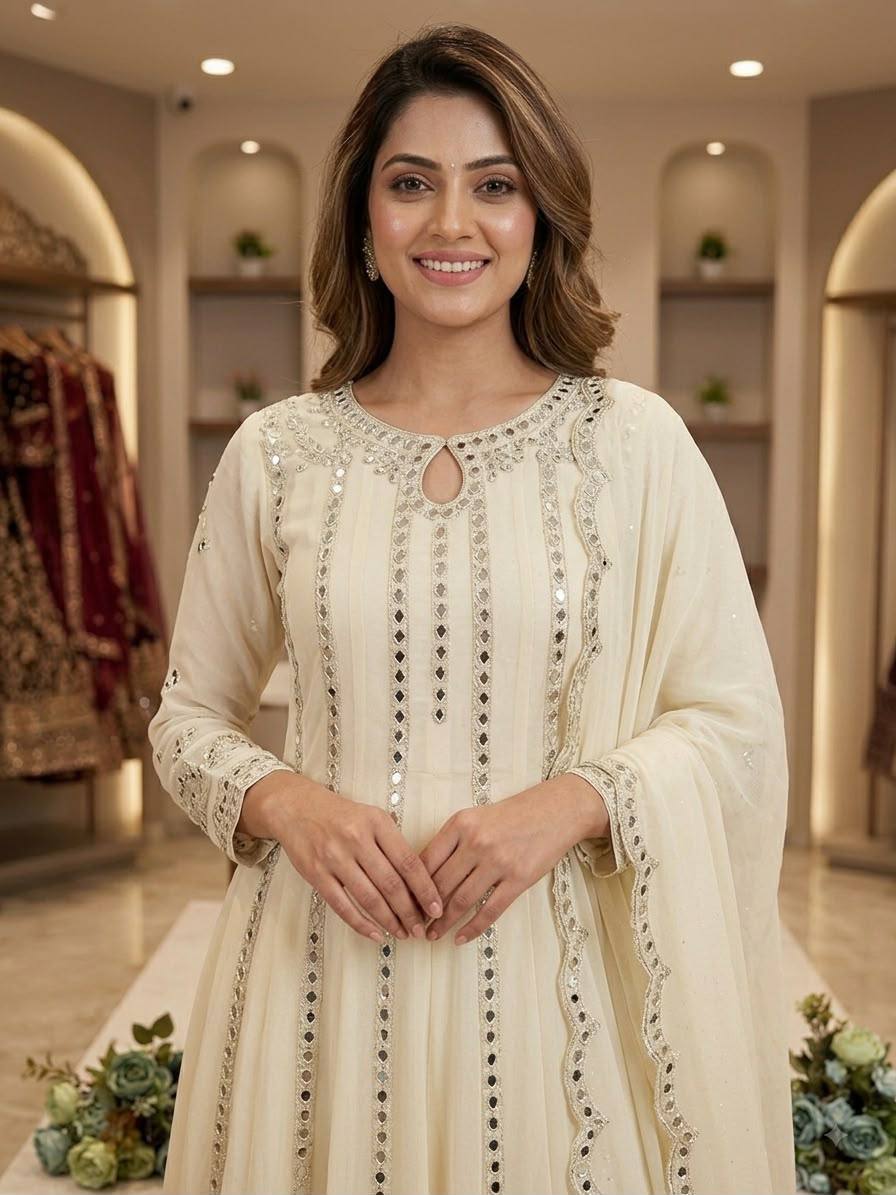 Ivoory Georgette Mirror Work Anarkali Set