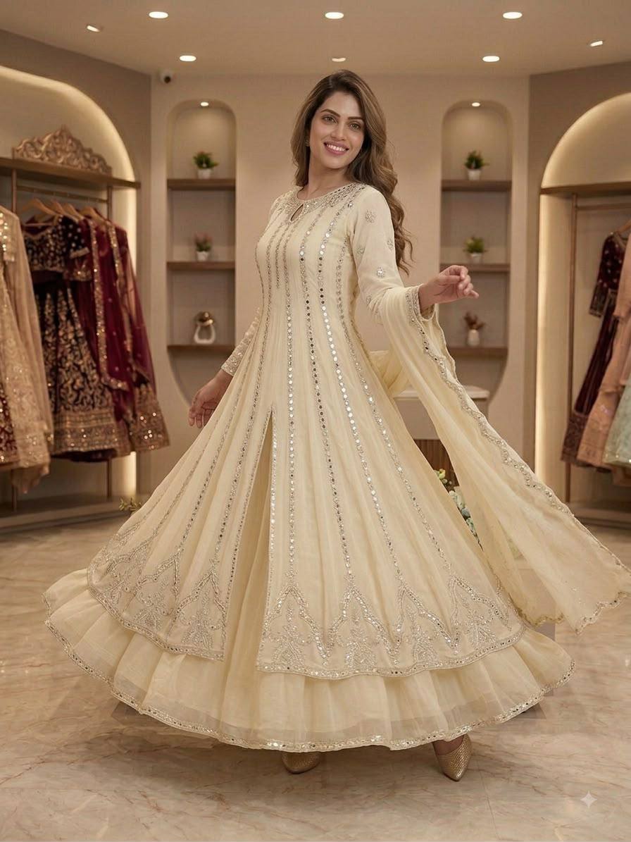 Ivoory Georgette Mirror Work Anarkali Set