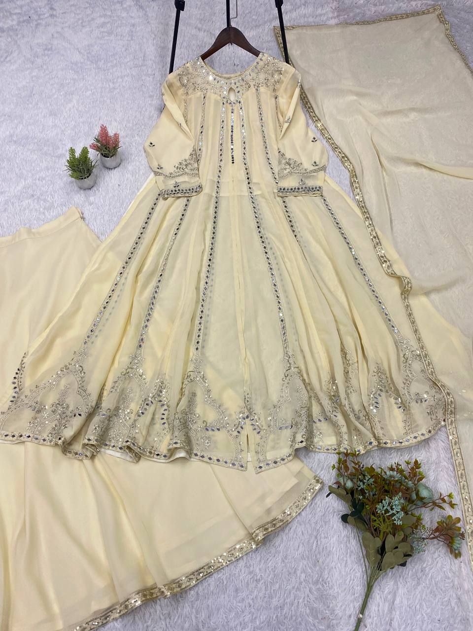 Ivoory Georgette Mirror Work Anarkali Set