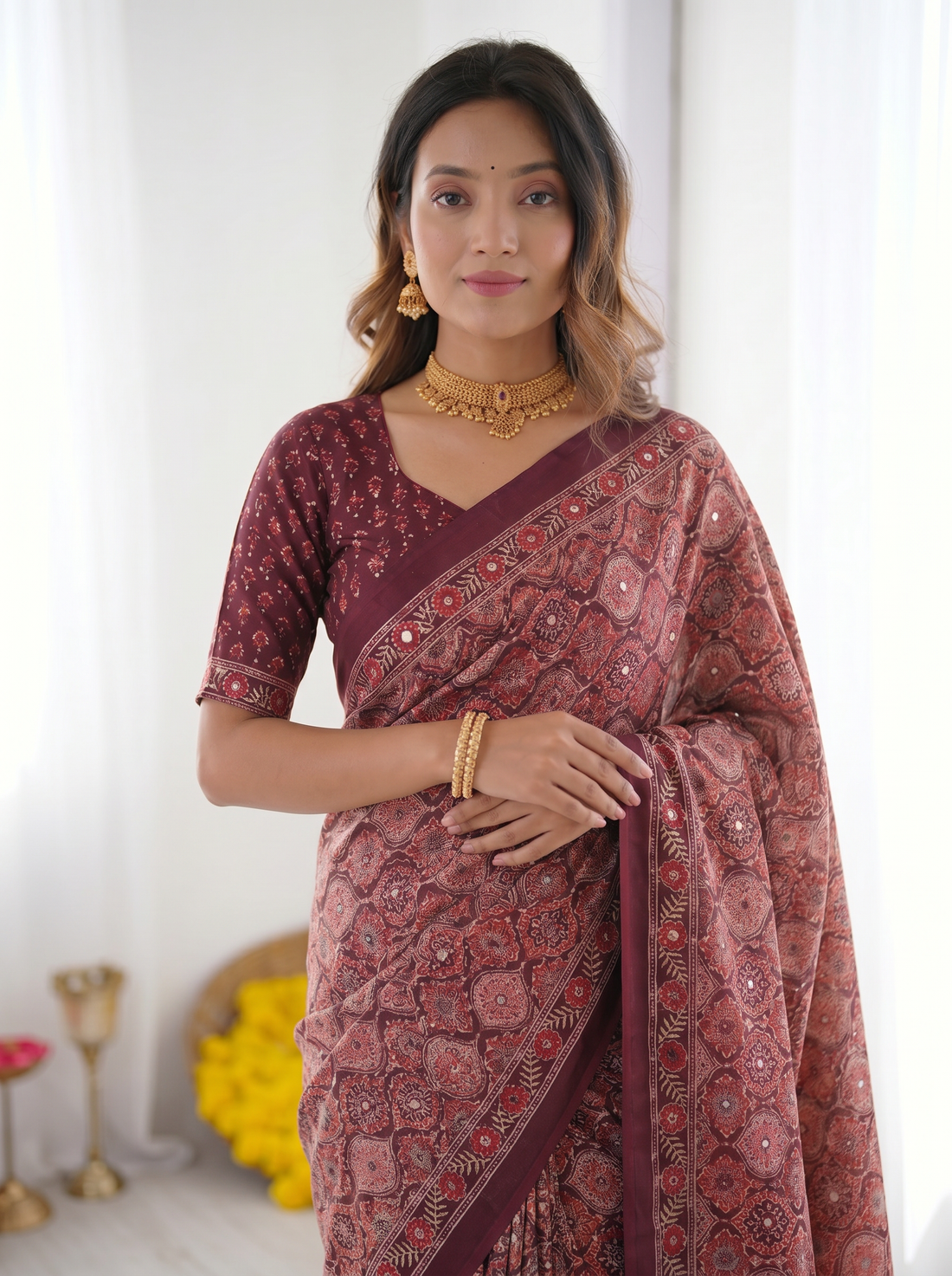 Dusty Mauve Modal Silk Saree with Intricate Heritage Geometric Prints, Traditional Designer Border & Rich Artistic Pallu