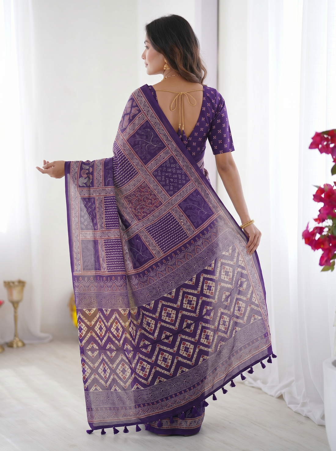 Royal Purple Modal Silk Saree with Tribal & Geometric Print
