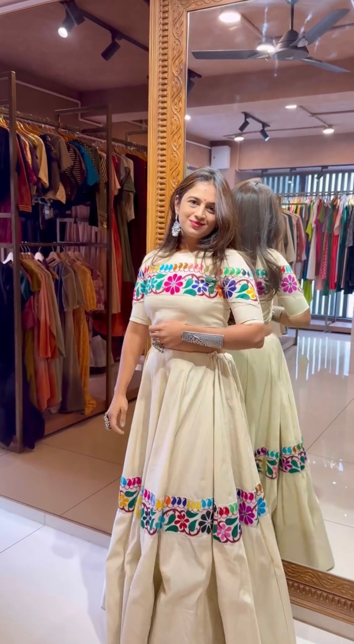 Off-white kora cotton lehenga choli, side view