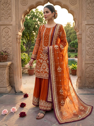 Rust Georgette Kurta Palazzo Set