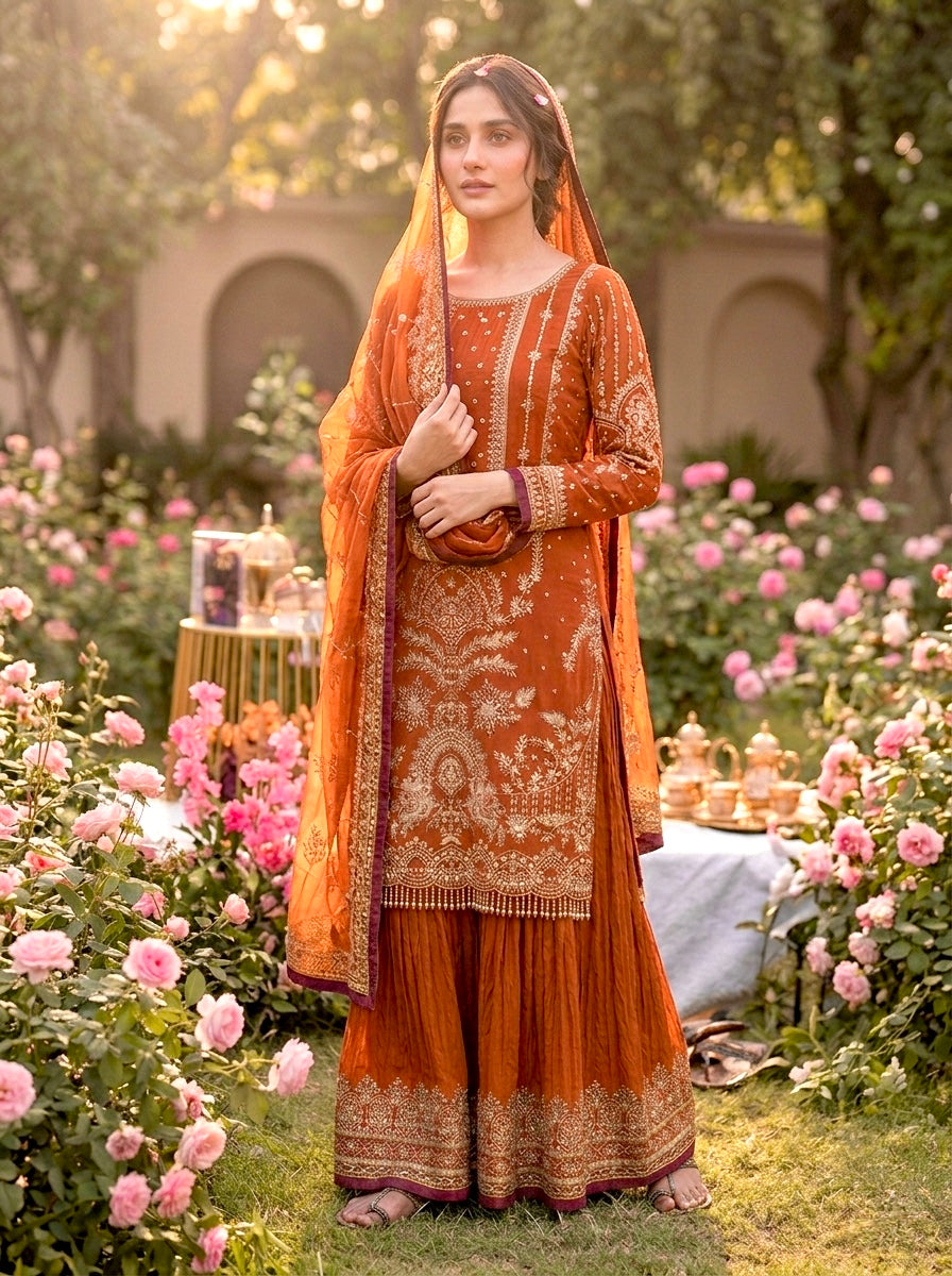Rust Georgette Kurta Palazzo Set, view 3