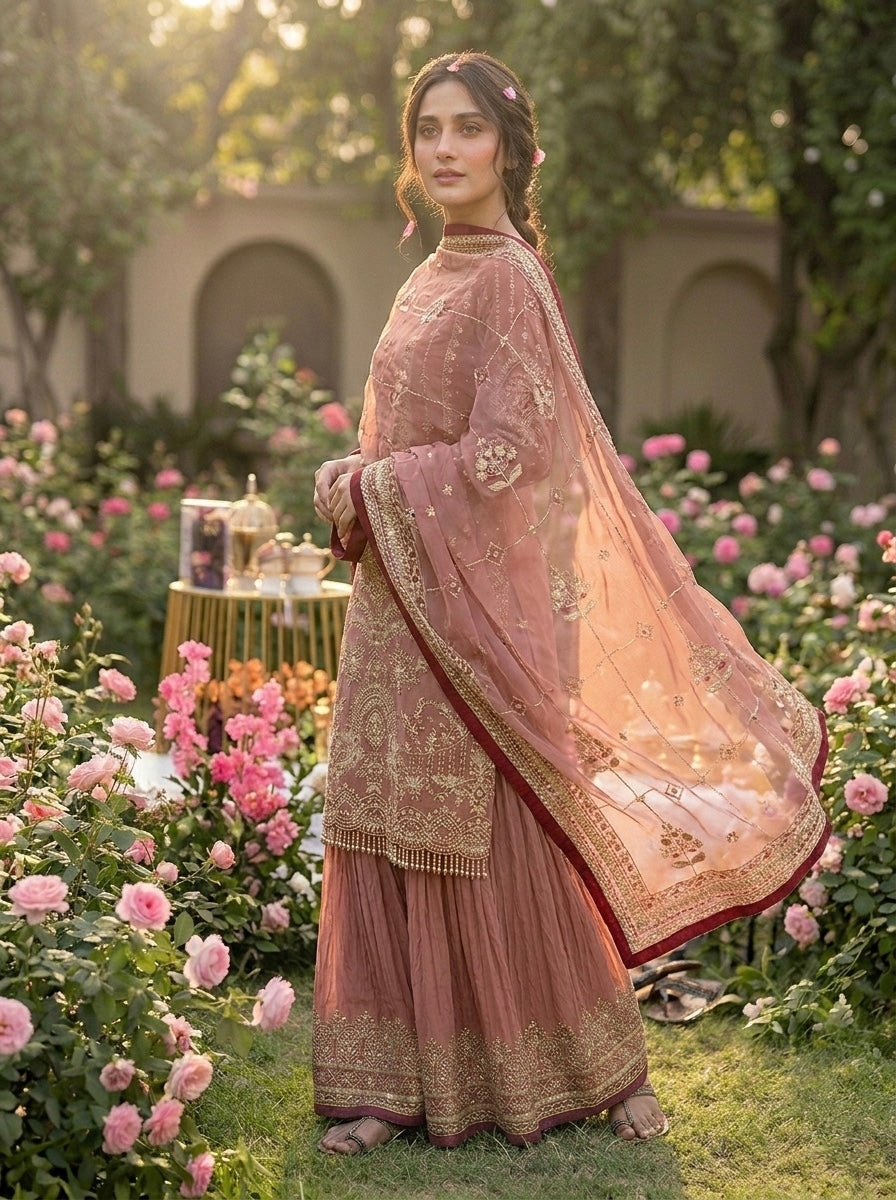 Dusty Rose Georgette Kurta Palazzo Set