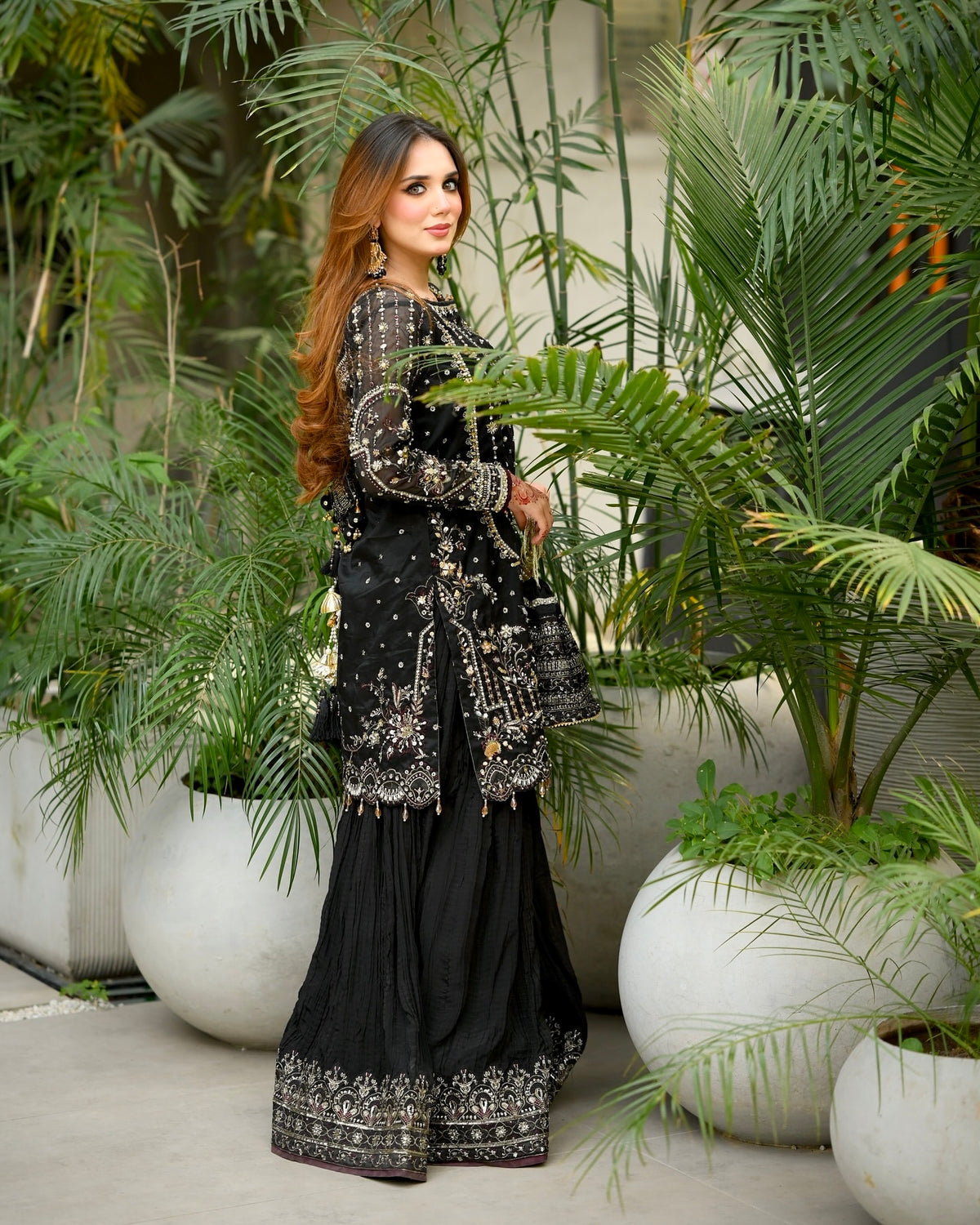 Black Georgette Kurta Palazzo Set