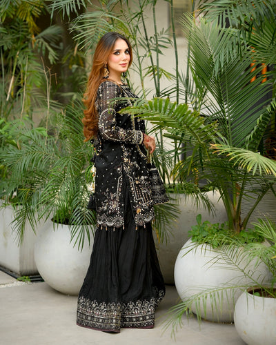 Black Georgette Kurta Palazzo Set