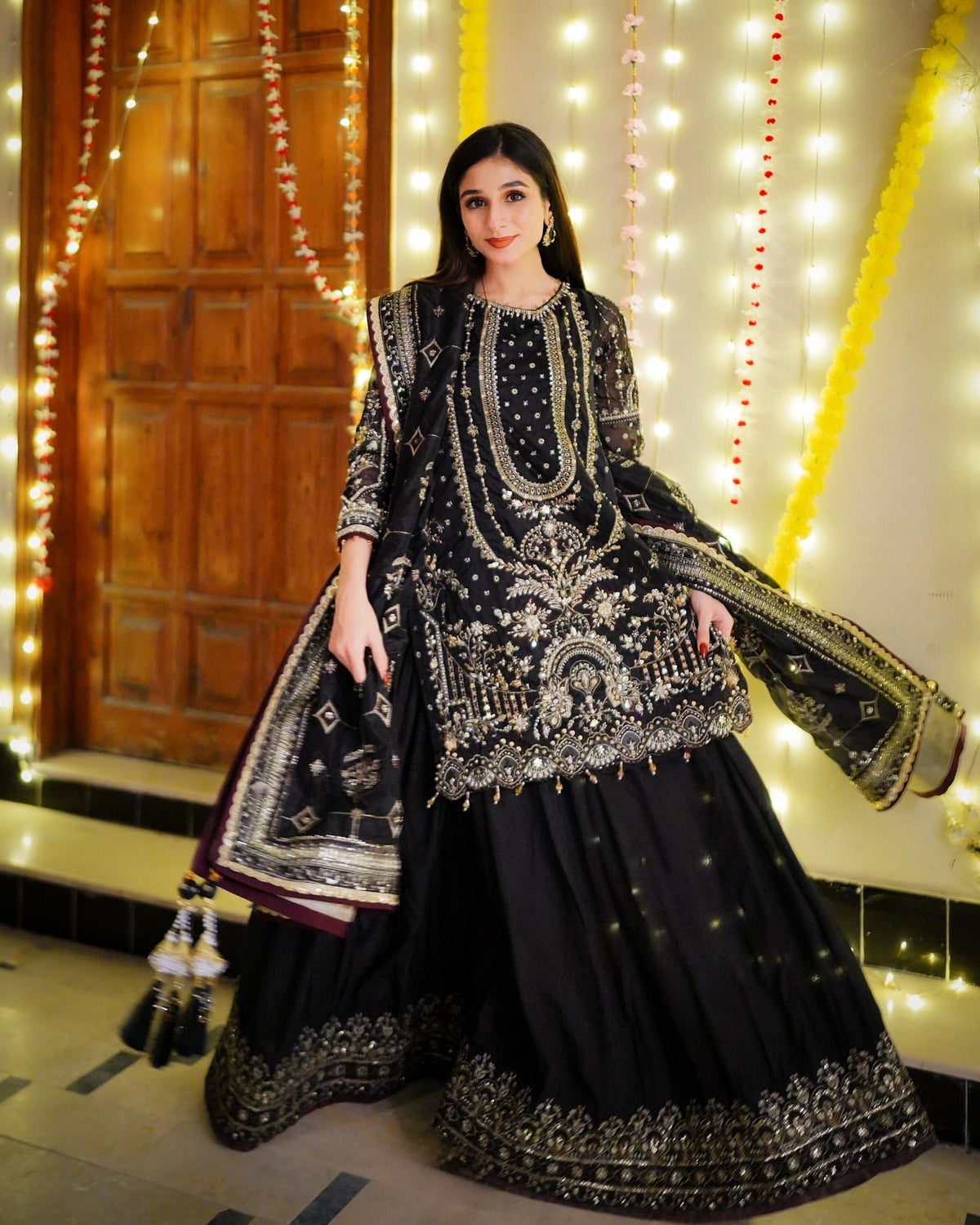 Black Georgette Kurta Palazzo Set, view 2