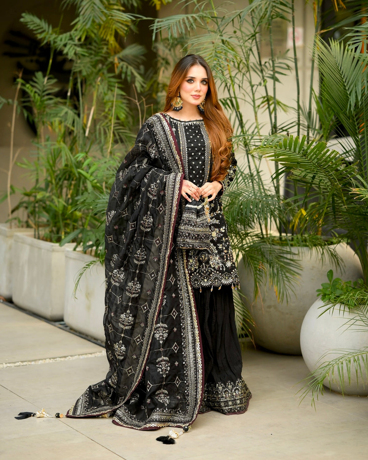 Black Georgette Kurta Palazzo Set, view 3