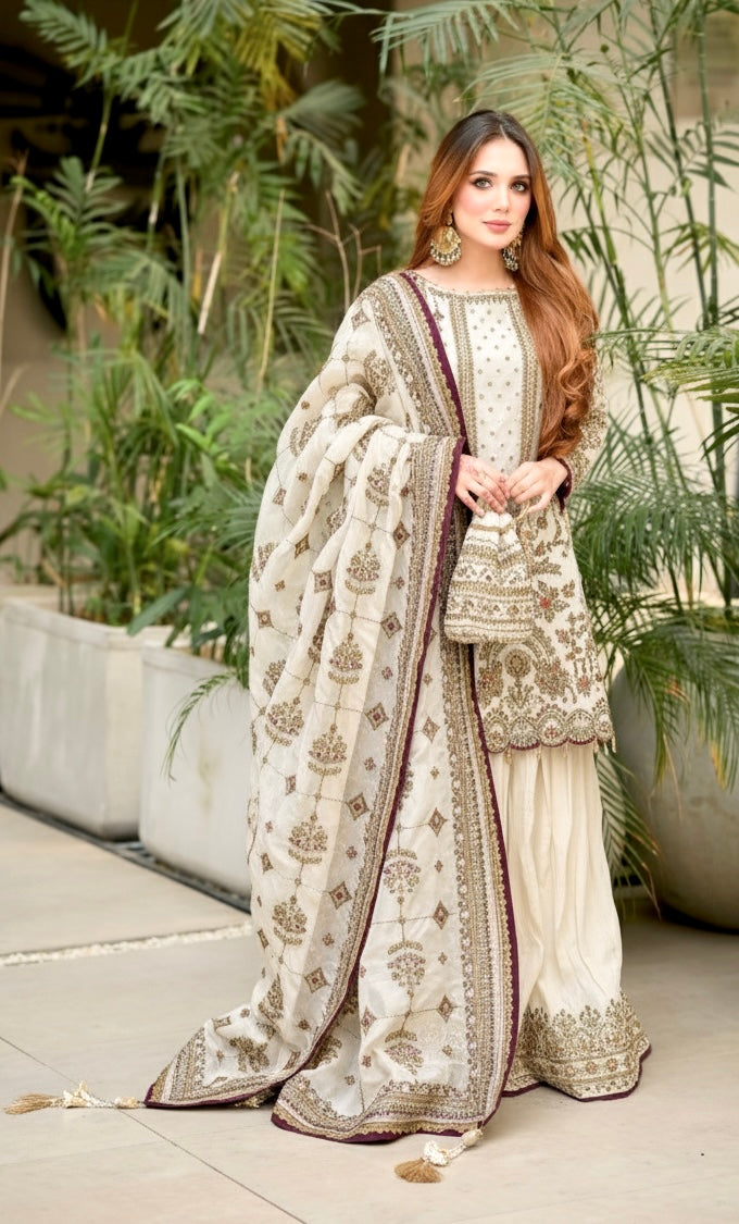 Ivory Georgette Kurta Palazzo Set, view 2