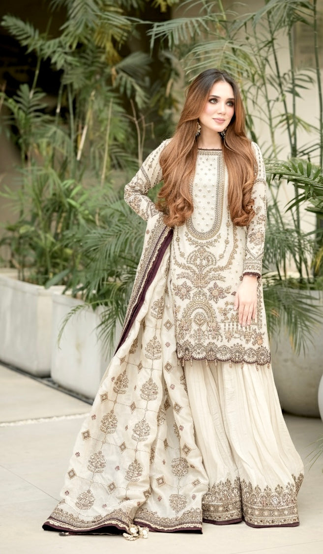 Ivory Georgette Kurta Palazzo Set, view 3