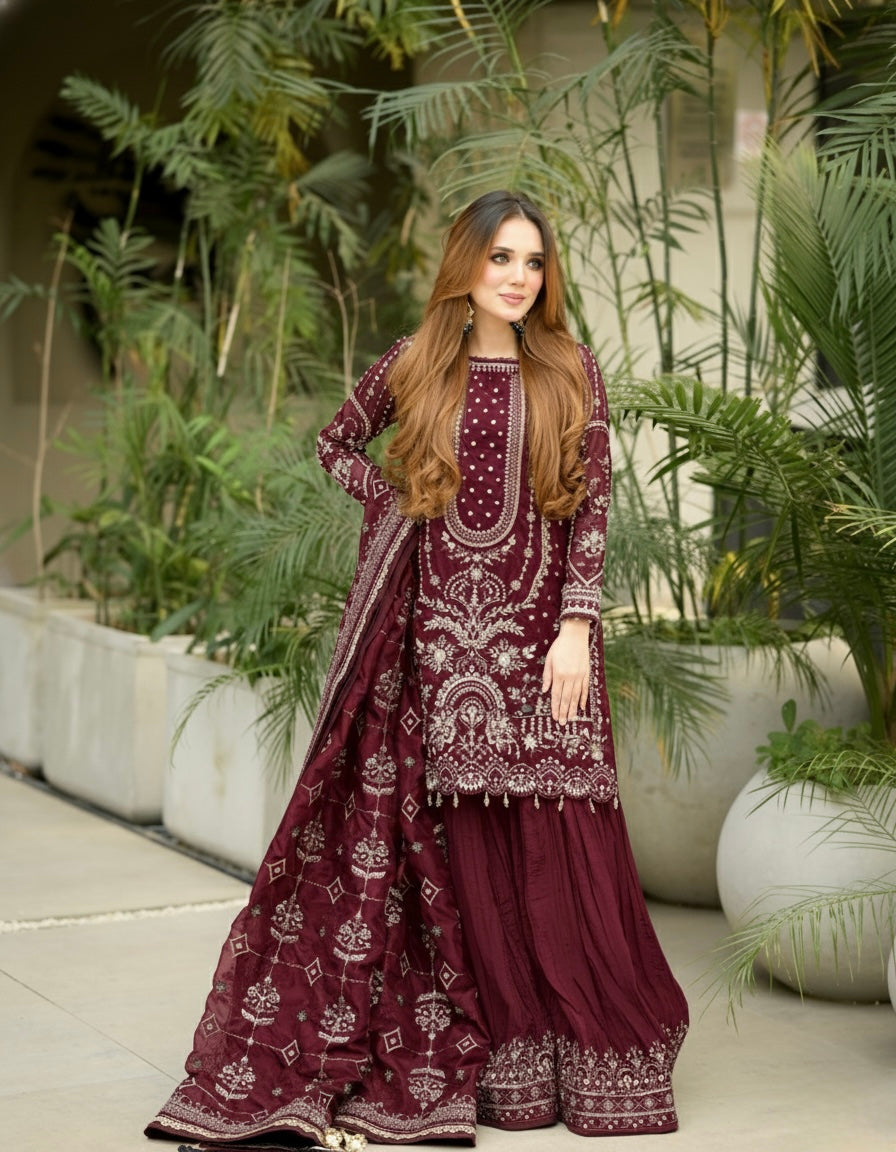 Maroon Georgette Kurta Palazzo Set