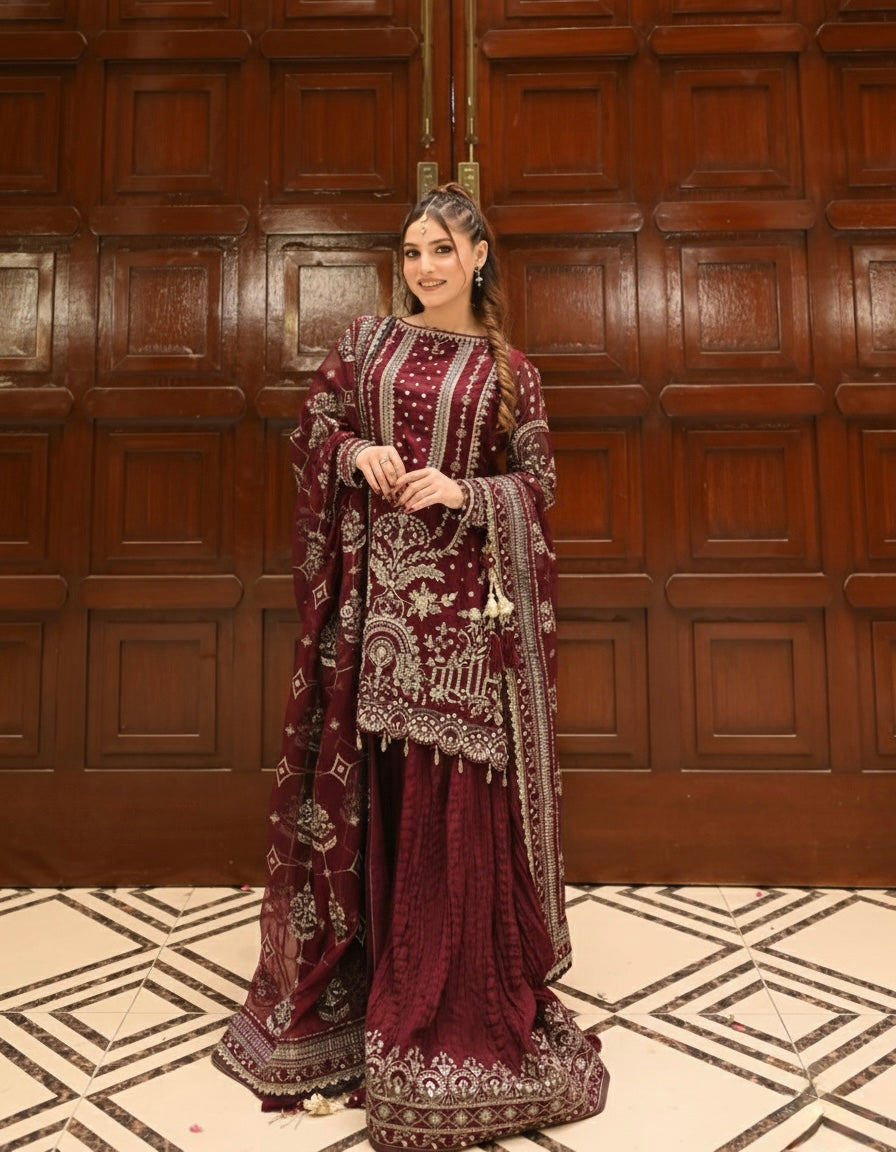 Maroon Georgette Kurta Palazzo Set, view 2