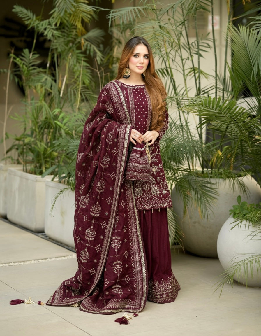 Maroon Georgette Kurta Palazzo Set, view 3