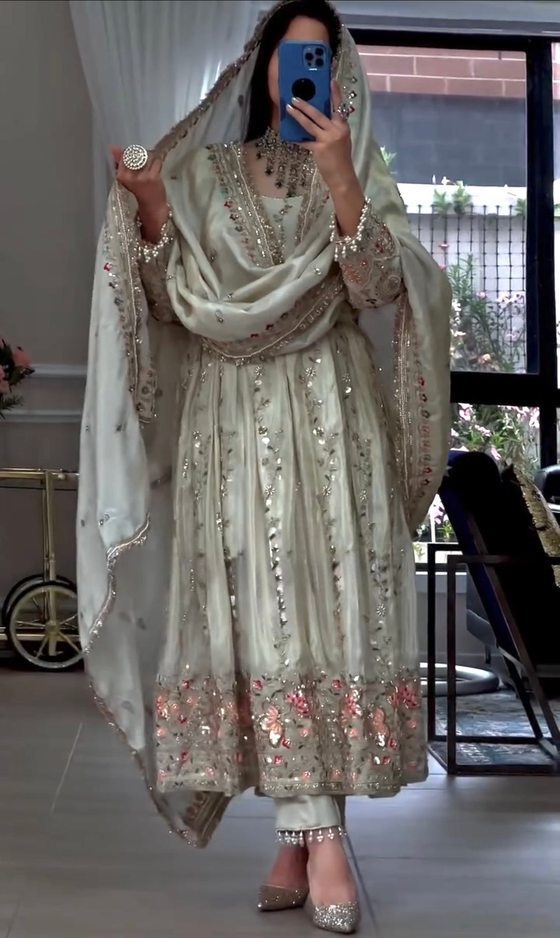 Off-White Sheesha Silk Anarkali Suit