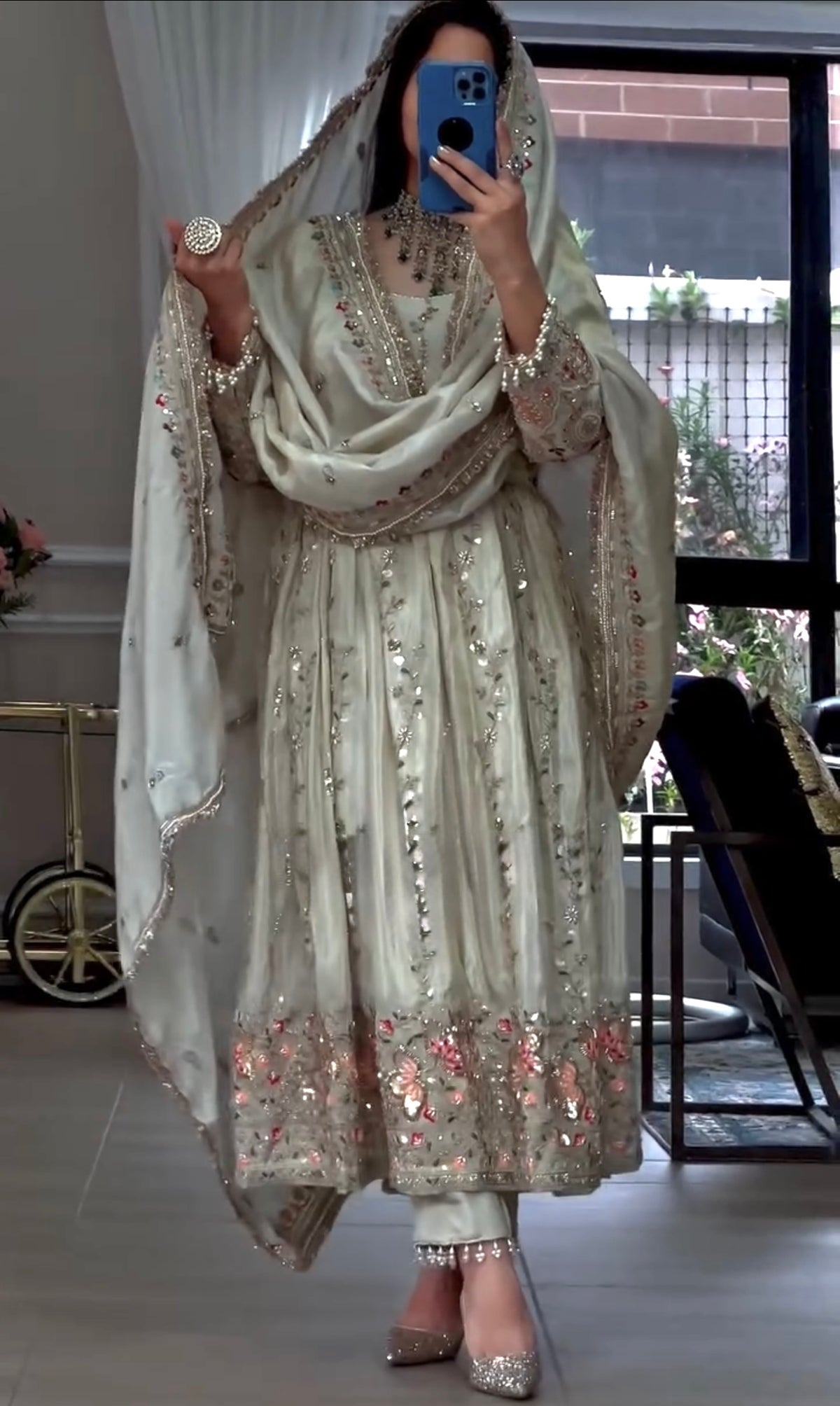 Off-White Sheesha Silk Anarkali Suit