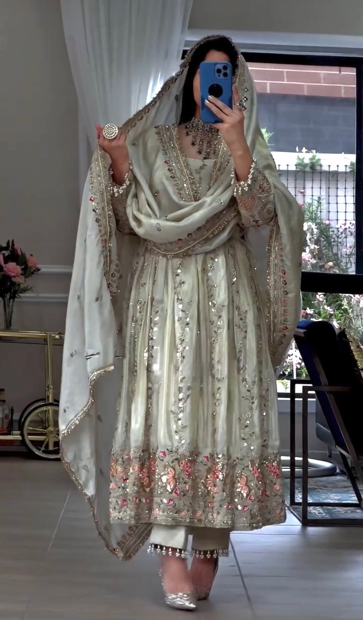 Off-White Sheesha Silk Anarkali Suit, view 2