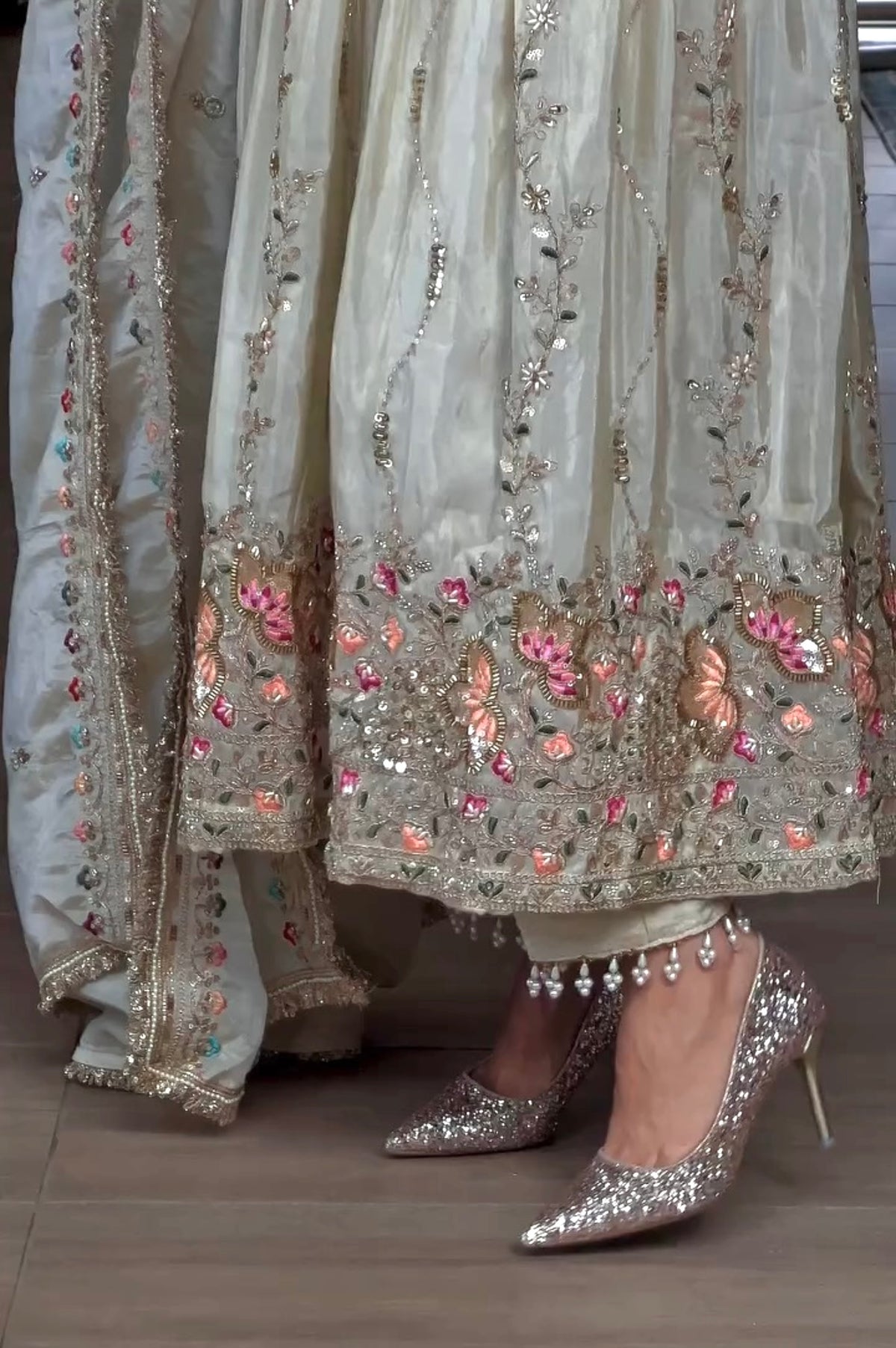 Off-White Sheesha Silk Anarkali Suit, view 3