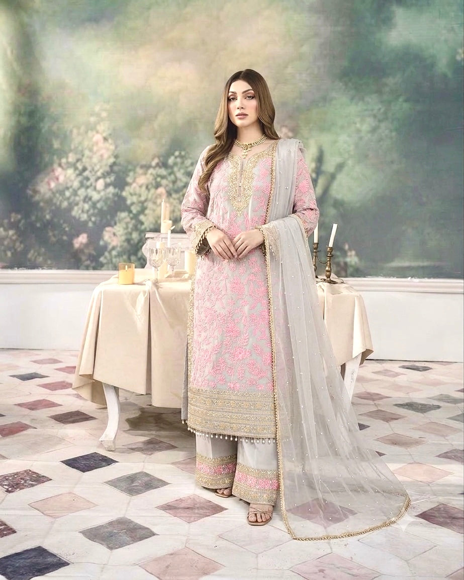 Pink Georgette Kurta Palazzo Set, view 3