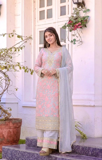 Pink Georgette Kurta Palazzo Set