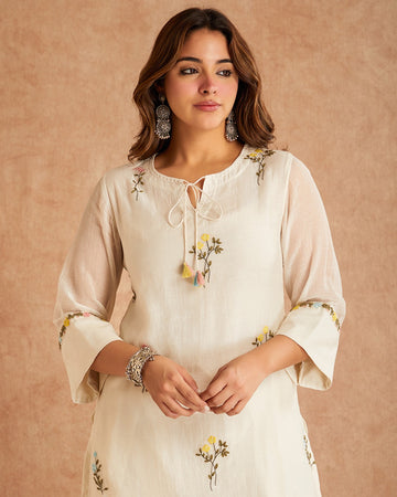 Off-White Mul Chanderi Kurta Farshi Set