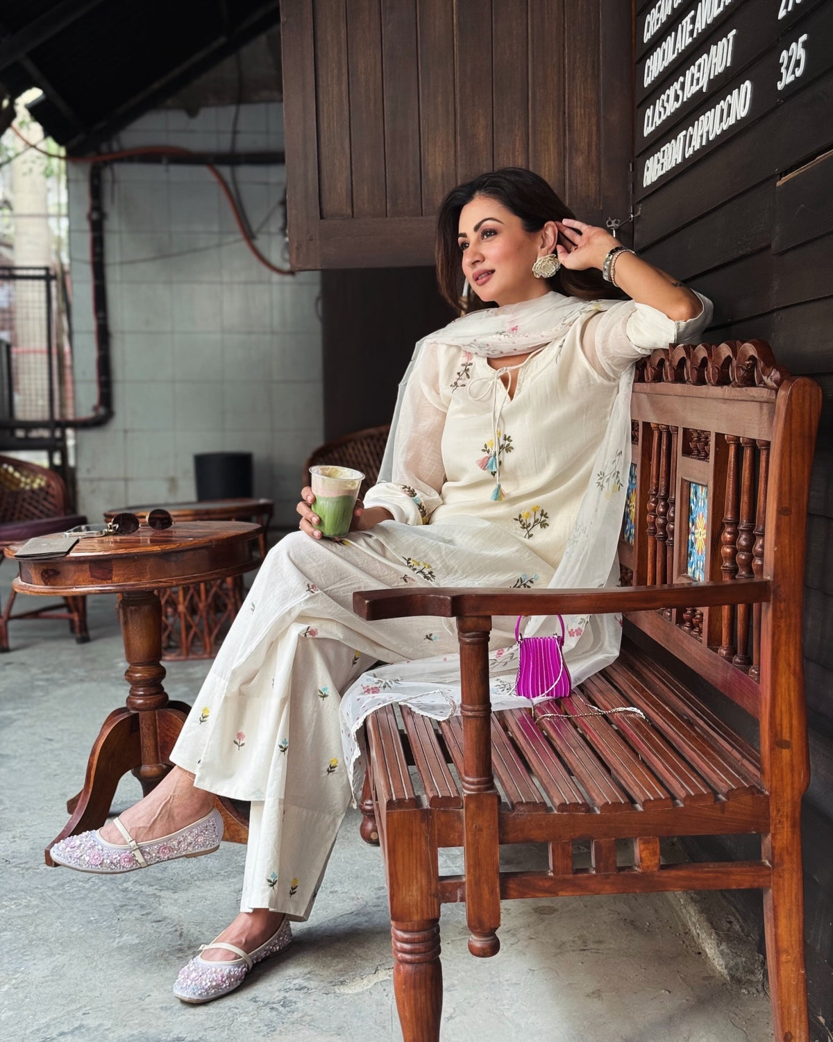 Off-White Mul Chanderi Kurta Farshi Set, view 5