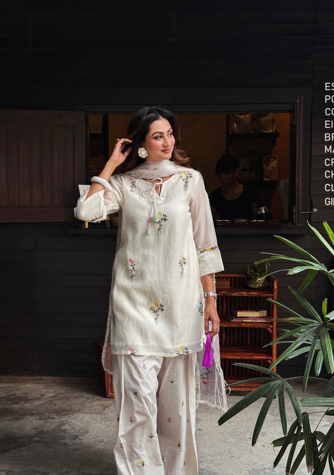 Off-White Mul Chanderi Kurta Farshi Set